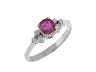Ring Art Deco 14kt Weißgold 2,5g Diamanten 0,06ct Rubin 0,50ct  