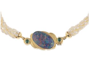 Halskette 18kt Gelbgold 42,0g Süßwasserperlen Opal Smaragde 0,20ct 420mm 