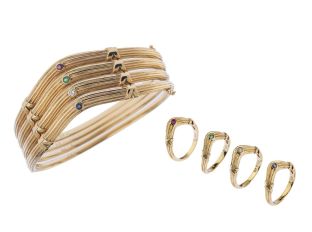 Set Armreif Ringe 14kt Gelbgold Diamant Saphir Smaragd Rubin 66g 