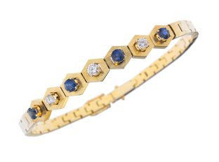 Armband Design 18kt Gelbgold 23,3g Diamanten 0,30ct Saphire