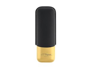 S.T. Dupont 2er Zigarren Etui Stahl Goldfinish Leder Schwarz Ref.183250 Full Set