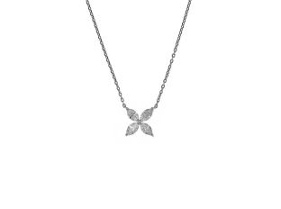 Halskette Anhänger Blume 18kt Weißgold 1,4g Diamanten 0,38ct 420mm 