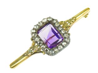 Brosche 14kt Bicolor mit Diamanten 2,0ct & Amethyst