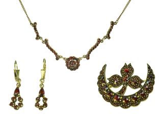 Schmuckset 8kt vergoldet mit Böhmischen Granaten