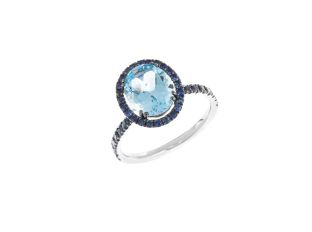 Ring 18kt Weißgold 3,1g Saphir 0,78ct Topas 2,95ct 