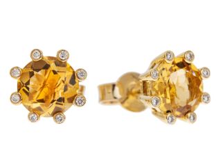 Ohrstecker 18kt Gelbgold Diamanten 0,08ct Citrin 1,30ct