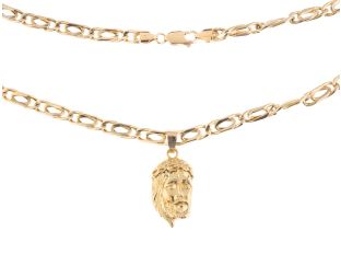 Halskette mit Anhänger Jesus 18kt Gelbgold 28,7g Handarbeit