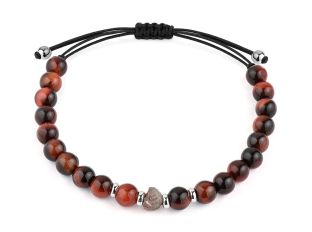 Facet Armband Edelstein Perlen Tigerauge 18kt Weißgold 8,0g