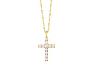 Halskette Anhänger Kreuz 18kt Gelbgold 1,6g Diamanten 0,38ct 420mm 