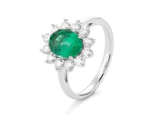 Ring 18kt Weißgold 3,9g Diamanten 0,60ct Smaragd 0,88ct 
