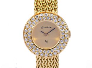 Cocktailuhr 14kt Gelbgold Quarz 20mm Diamantlünette 29g